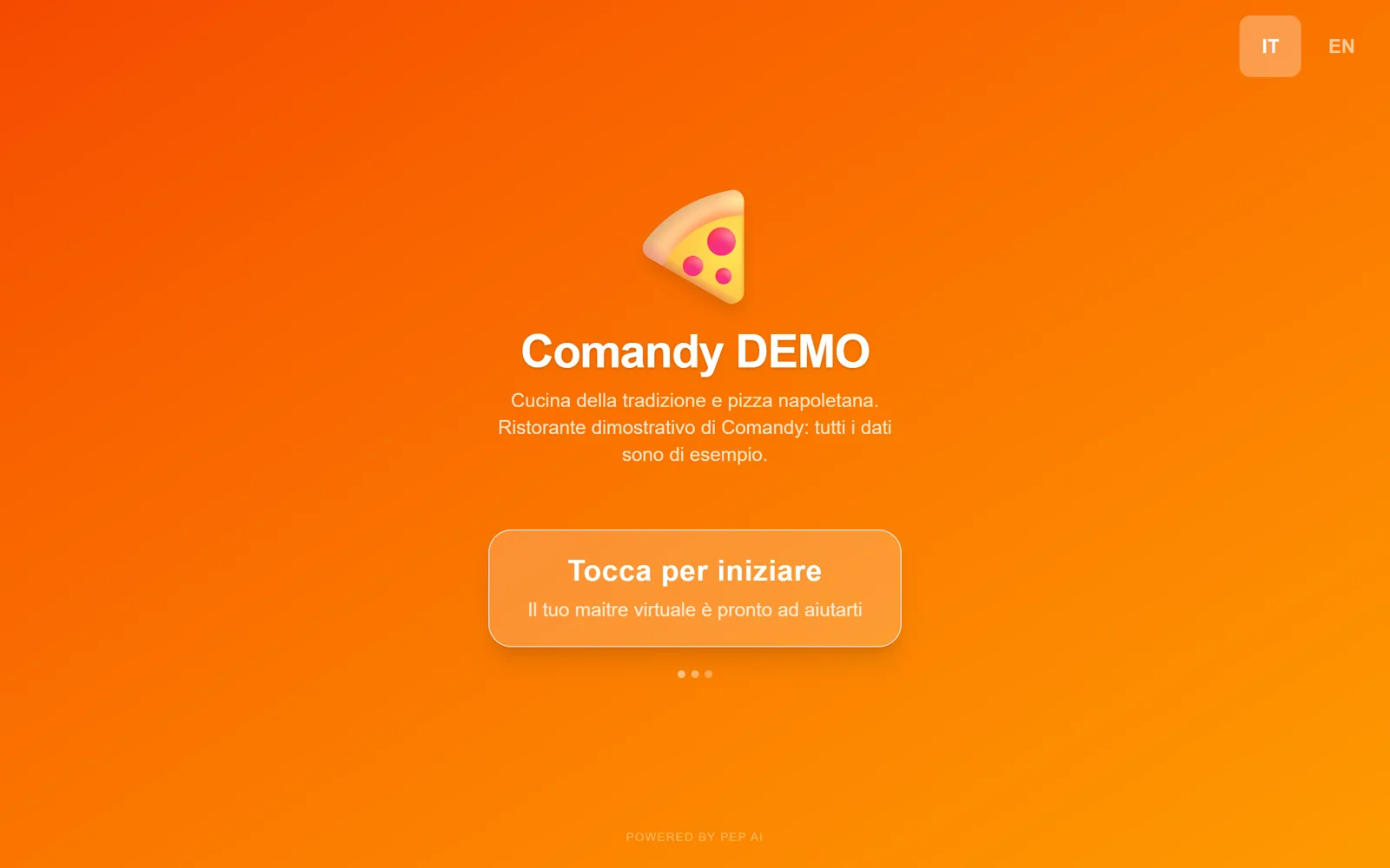 Il kiosk con la schermata Tocca per iniziare